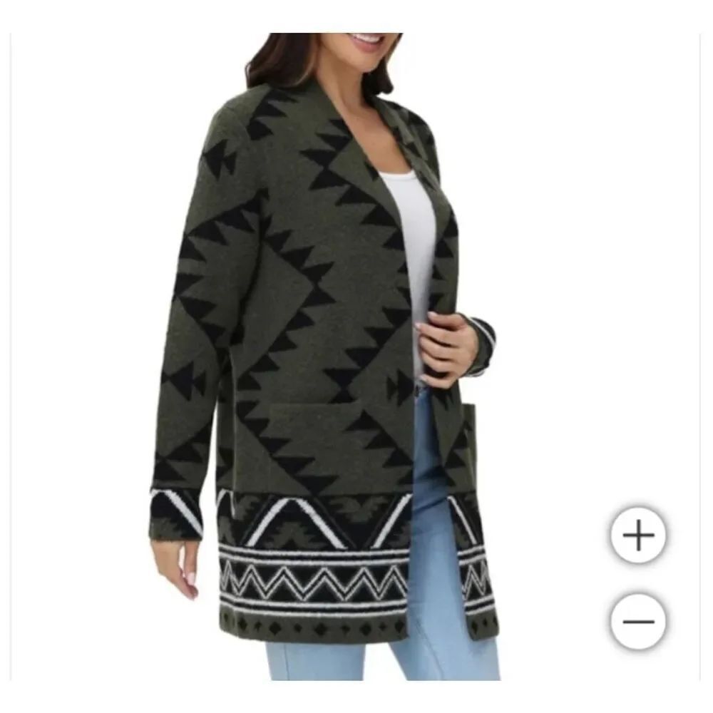 Frye southwest jacquard green & black cardigan sweater